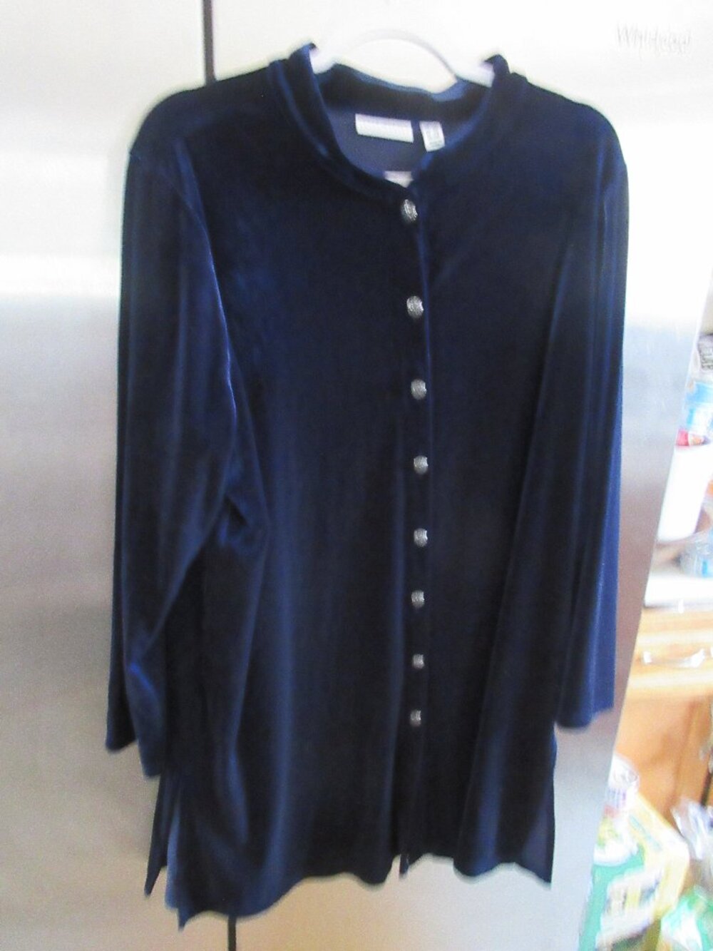 Susan Graver modern velour velvet dk blue Button-Down / Cardigan / Jacket 1x